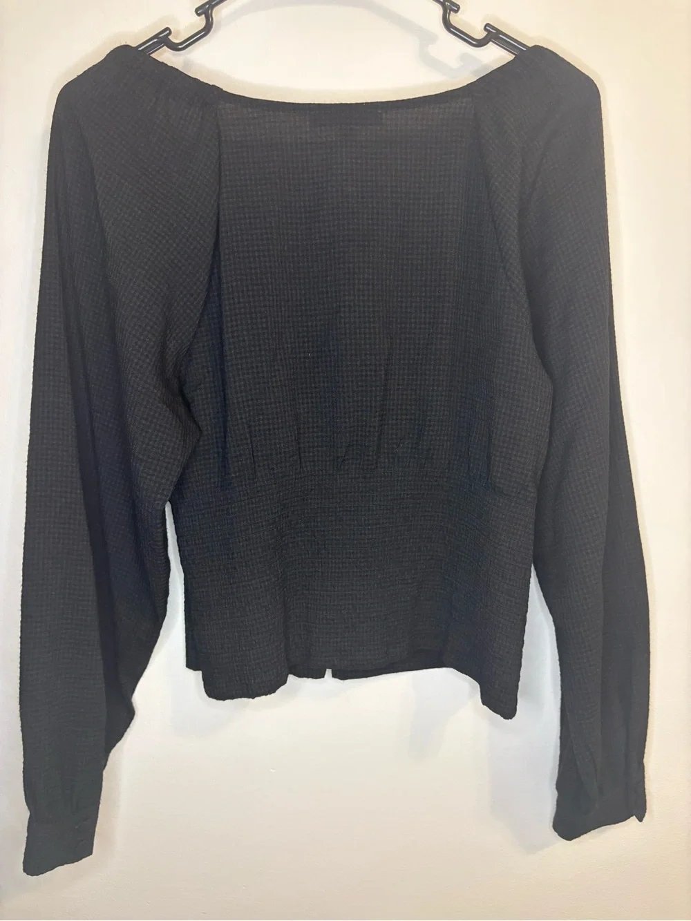 Madewell Black Textured Button-Front Puff Sleeve Top